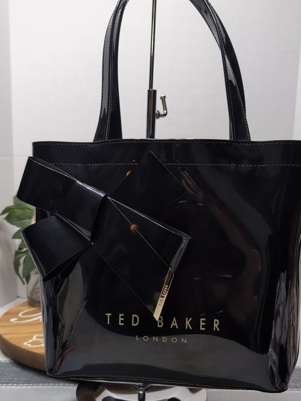 Ted Baker London Black Patent Tote with Signature Bow
